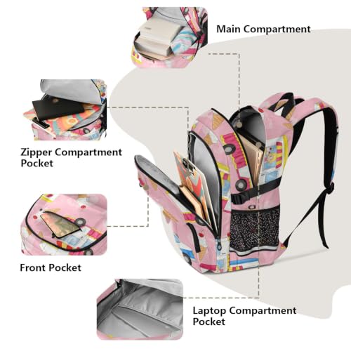 Mochila para laptop escolar grande de 44.5 cm con diseño ergonómico de camión de helado 5