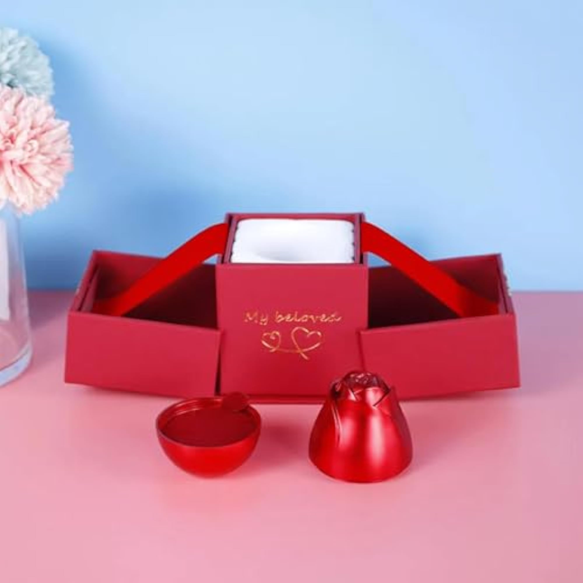 Creative Flower Ring Gift Box with Moon Necklace