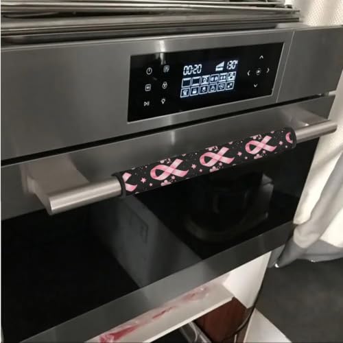 Image of Fridge Door Handle Covers Set of 6 Kitchen Appliance Decor Handles Glove Anti-Slip Protectors Washable Refrigerator Decor for Breast Cancer Awareness, Pink Ribbon Butterfly Pattern