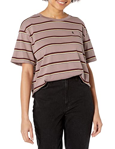Volcom Women's Party Pack Short Sleeve Striped Tee, Raisin, Medium #TOP3