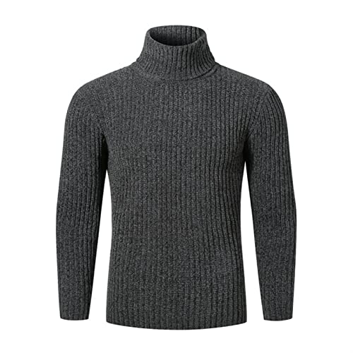 (Wool) Sweater Men's Turtneck Pullover Sweaters Long Sleeve Solid Color Plain Knit Sweater Sweater(Gris,2XL)