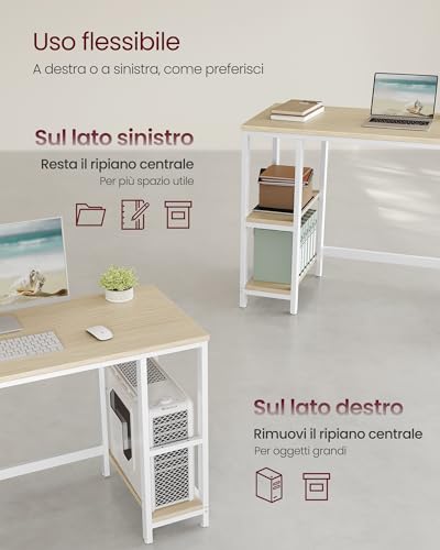 VASAGLE Scrivania per Computer, Scrittoio, 100 x 50 x 76 cm, Moderno, Tavolo da Lavoro, per Ufficio Camera da Letto Soggiorno, Beige Naturale e Bianco Perla LWD046L01 - Immagine 3