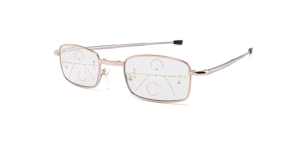 Gafas de Lectura con Bolsa - Lectores portátiles Plegables para Hombres y Mujeres - Gafas de Sol y Gafas de Lectura 2 en 1 con Marco de Metal,Oro,+1.00