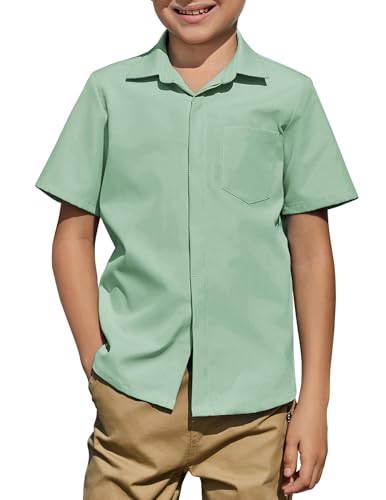 Image of Arshiner Boys Short Sleeve Dress Shirts Solid Button Down Shirts