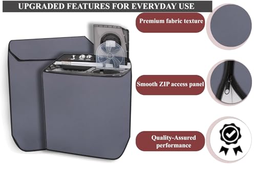 Image of The Furnishing Tree Polyester Waterproof Semi Automatic Washing Machine Cover Compatible for LG 9 Kg, 9.5 Kg & 10 Kg, DxWxH In Cms: ( 53.3x89x99 ), Grey