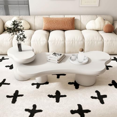 Juego de 2 Mesa De Centro de Madera Maciza, mesas auxiliares Irregulares con Esquinas Redondeadas, Mesa De Café para Espacios pequeños, Sala de Estar y Oficina(Nesting Table(White),100cm)