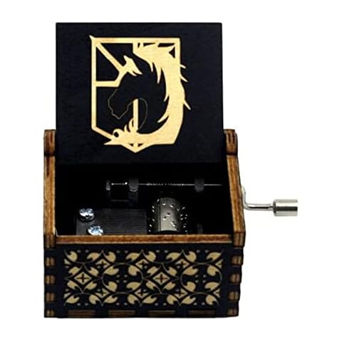 Wooden Attack on Titan Music Box, Hand Crank Antique Carved Musical Boxes Gift for Men/Boy/Husband/Boyfriend Cover
