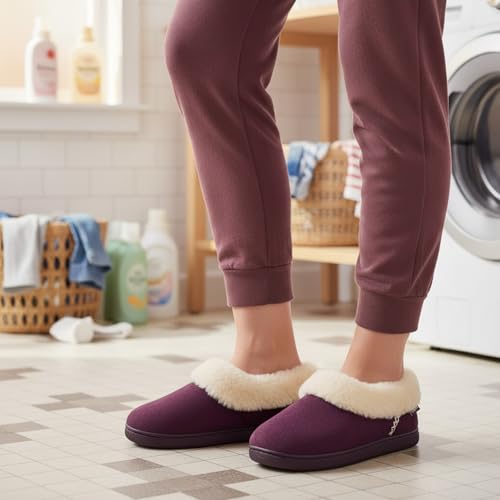 Image of EverFoams Women's Bootie Slippers Faux Fur Ladies Bedroom House Shoes with Memory Foam and Indoor Outdoor Rubber Sole