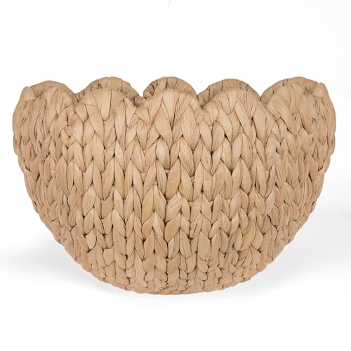 iEGrow Wicker wall Basket, Scalloped Wall Basket Natural Water Hyacinth,
