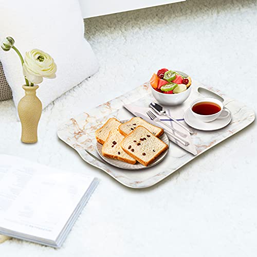 image for Fanqube IAXSEE Large Melamine Serving Tray with Handles, White Marble 