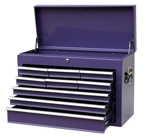 Workington Portable Metal Tool Chest with 9 Drawers, 24\" 9-Drawer Tool Chest Cabinet with Ball Bearing Drawer Slides, Steel Tool Storage Box Organizer 4006 Purple