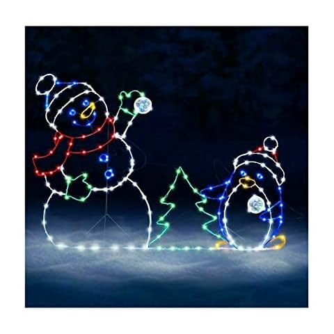 Kolarmo Fun Animated Snowball Fight Active Light String Frame Decor Christmas Light String Cute Snowman LED Night Light- Decor for Indoor Outdoor Party Garden Lawn Christmas (2#) Cover