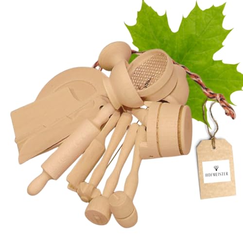 Miniaturas de Cocina Hofmeister® en un Juego de 15 para la Cocina de Juego o como decoración - Rodillo de amasar en Miniatura ablandador de Carne tamiz Rodillo de Hornear espátula Tabla de Cortar