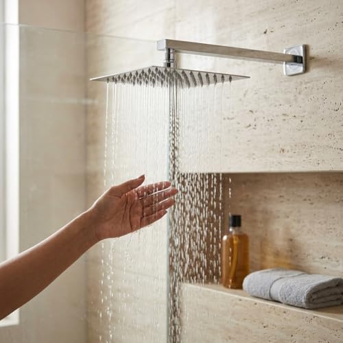 Image of ALTURAS Stainless Steel Square Overhead Shower Rain Shower Head for Bathroom With Arm (6in shower with 15 arm)