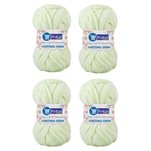 Image of ProKart Premium Blankie Wool, Plush & Cuddly, Chenille Yarn Supersoft Hand Knitting Wool Ball | Blanket Thick /Mottu Yarn Ball Suitable for Hand Knitting and Crocheting for Baby, Adult, Sweaters, caps, Throws, Home Furnishing, Scarves, Blankets (Cream, 100gms x 4 Pack)
