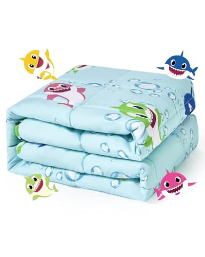 Image of Sivio Minky Dotted Weighted Blanket, Super Soft Crystal Velvet Reversible Heavy Blanket with Cute Cartoon Patterns, 5 lbs, 36x48 Inch, Green Shark