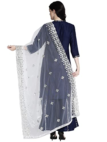Floral Beige Woman's Indian Ethnic Chunni, Dupatta, Stole, Scarf Shawl Wrap Gotta Patti, Net4