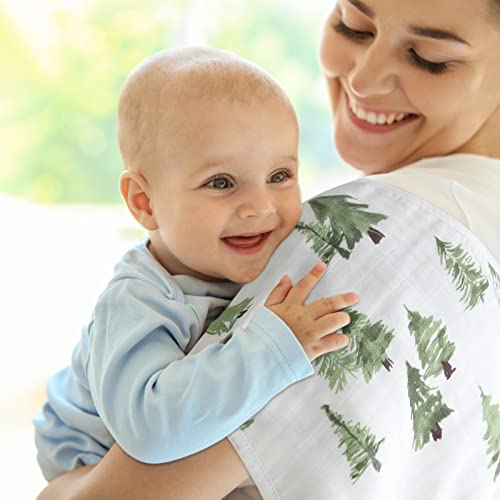 Image of LifeTree Muslin Baby Burp Cloths - Soft 2 Pack Viscose from Bamboo Cotton Large 22'' by 10.6'' Absorbent Milk Spit Up Rags - Burping Cloths for Newborn, Girls Boys, Woodland Animals & Pine Tree