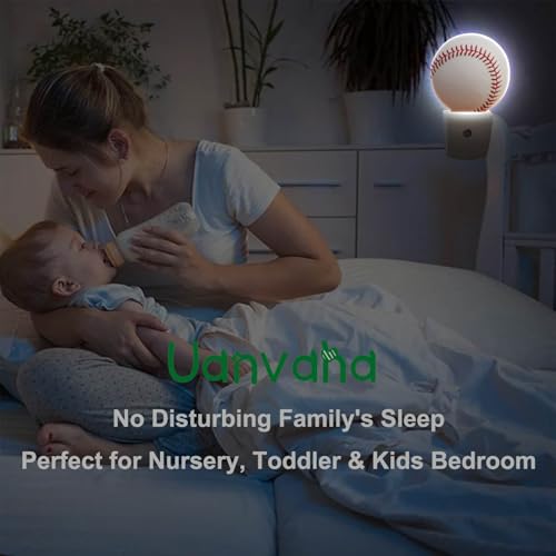 Image of Home Baseball Decorative Night Light Sports Theme White and Red Baseball Laces Softball Laces Night Lights Plug into Wall with Dusk to Dawn Sensor for Boys Men Room Decor