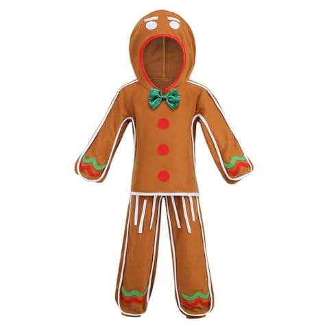 yolsun Children Gingerbread Man Costume Christmas Outfit Funny Cosplay Hooded Clothes(8-9 Years,Brown) Cover