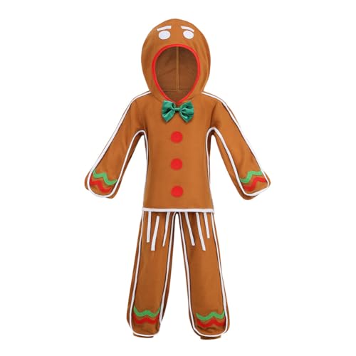 yolsun Children Gingerbread Man Costume Christmas Outfit Funny Cosplay Hooded Clothes(4-5 Years Brown)