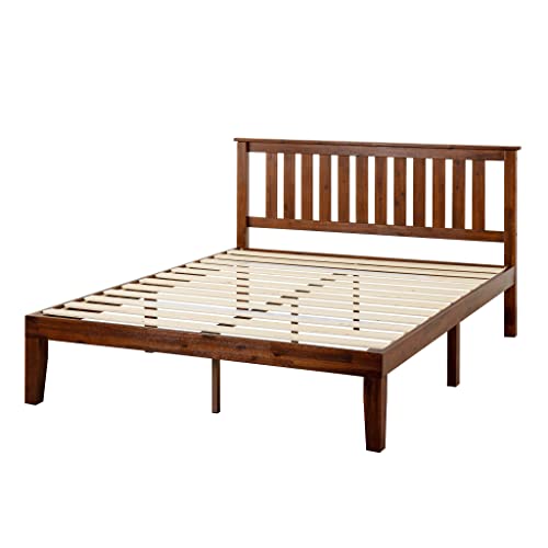 Mellow Marley 14 Inch Solid Wood Platform Bed with Paneled Headboard, Espresso, Full
