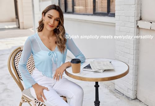 Image of Avidlove Womens Sheer Shrug Tie Front Long Bell Sleeve Mesh Bolero Lightweight Summer Casual Short Shawl Top