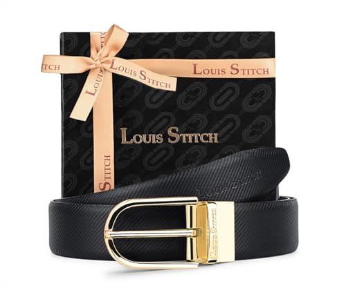 Image of LOUIS STITCH Men's Reversible Brown and Black Italian Leather Belt with Golden Buckle (Prague STGD)