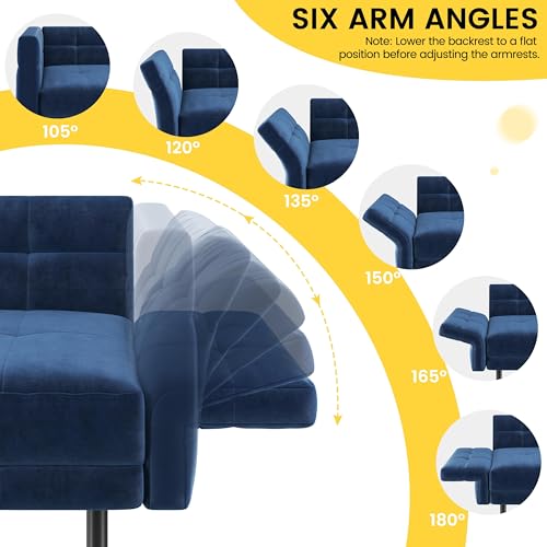 Yaheetech Trennbares Sofa mit Schlaffunktion, Schlafsofa 2 Sitzer aus Samtstoff, Schlafcouch mit 4 Kissen, 170x80x72.5 cm Multifunktionaler Schlafsessel fürs Wohnzimmer/Schlafzimmer/Gästezimmer, Blau