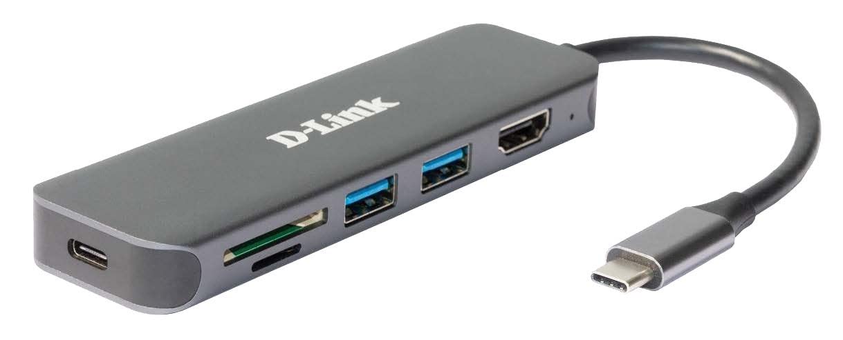 D-Link DUB-2327 Hub USB-C 6 w 1 z zasilaczem (PD 60W), HDMI 4K, 2 porty USB 3.0, czytnik kart SD/MicroSD do komputerów PC, MacBook Pro, MacBook Air, iPad Pro, Chromebook, Surface Pro i innych