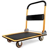 MaxWorks 80876 - Carrello a spinta per camion con piattaforma pieghevole, 150 kg di carico massimo, nero e giallo, 73 x 47,6 x 83,8 cm