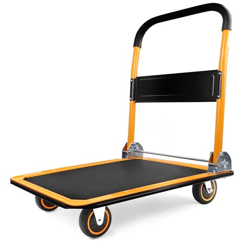 MaxWorks 80876- Foldable Platform Truck Push Dolly 330 lb. Weight Capacity Black and Yellow 28.75 x 18.75 x 33