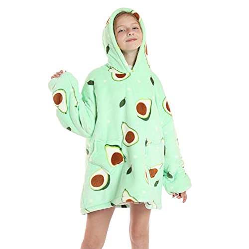 JOREAY Kids Oversized Blanket Hoodie, Sherpa Wearable Blanket Fluffy Giant Comfortable Hooded Sweatshirt for Children Teen Avocado - Image 2