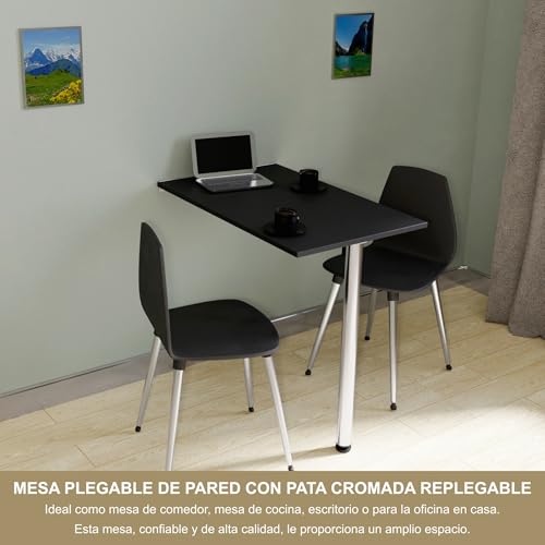 KDR Produktgestaltung Mesa Plegable de Pared con Pata de Mesa Tablero de Escritorio 80x50 cm en Negro Mesa de Comedor Plegable Mesa de Cocina para Montar en la Pared Mesa Plegable de Pared - imagen 3