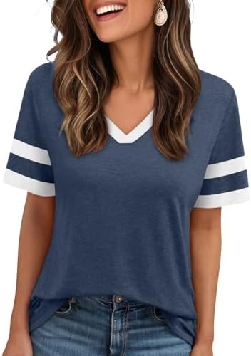AUTOMET Women's Short Sleeve V Neck T Shirts Trendy Casual Spring...