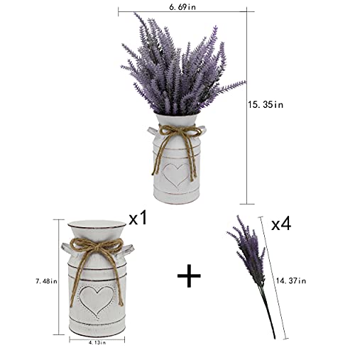 Soyizom Vintage Metal Vase Rustic Milk Can Shabby Chic Vase For Table Decor,Galvanized Flower Bucket With Artificial Lavender Flower In Farmhouse Mini White Vase Jug For Home Wedding Patio Decoration #TOP5