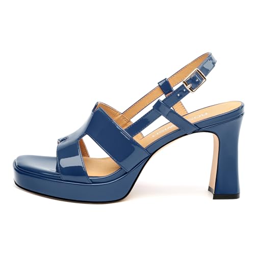 Image of ROSERWISH Heels for Women Chunky Block Platform High Heels Square Open Toe Strappy Heel Sandals Wedding Party Prom Fashion Slingback Dress Pump Sandals Shoes