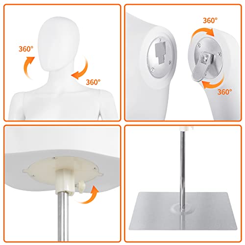Sharewin Mannequin Torso With Stand Female Half Body Dress Form Plastic Detachable Manikin Stand Height 30”-46” High Stability Metal Base, White (Female) #TOP3