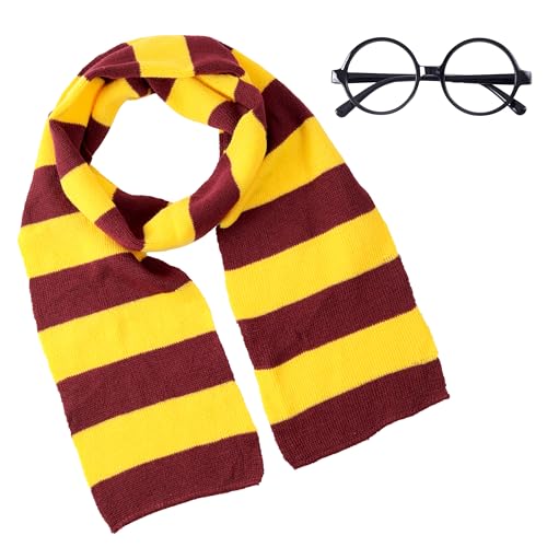 wonshia Wizard Costume Scarf with Cosplay Black Glasses Frame for Halloween Party Witch Cosplay Accessories