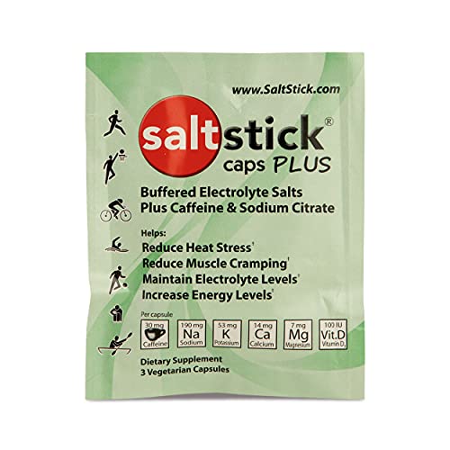 SaltStick Caps Plus, Electrolyte Replacement Capsules with Caffeine & Sodium Citrate for Rehydration, Youth & Adult Athletes, Hiking, Camping, & Sports Recovery, Box of 24 Packets, 3 Caps Each