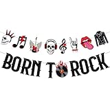 Ovanda Musiknoten Deko Banner, Rock Deko, Deko Schallplatten, Rock and Roll Party Deko Musiknoten Silhouetten Rock and Roll Star 50er Thema Party Karaoke Musik Wanddeko