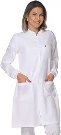 Jaleco feminino acinturado gola padre com punho