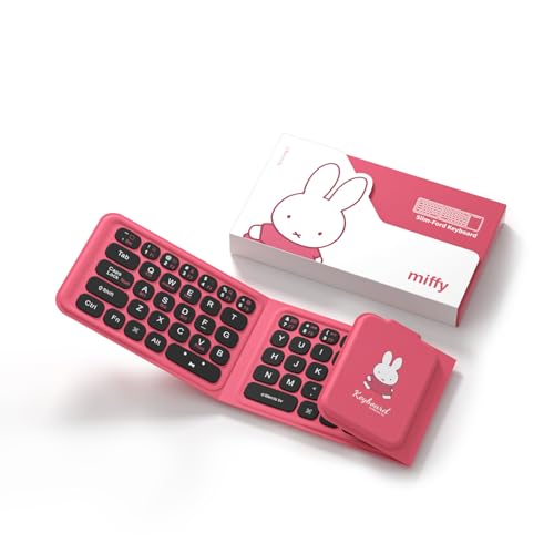 Miffy Triple-Fold Bluetooth Keyboard - Magnetic Fold Design with Integrated Touchpad & Numeric Keypad, Bluetooth 5.0 (3 Devices), Rechargeable 5.6mm Slim, Premium Leather - Pink