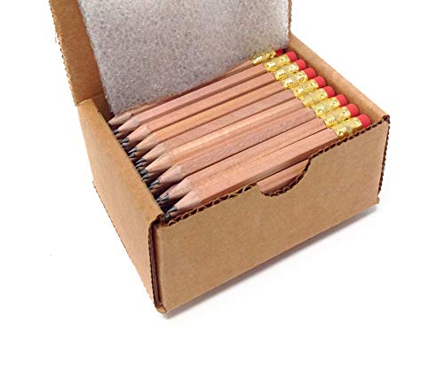 Half Pencils with Eraser - Golf, Classroom, Pew, Short, Mini, Non Toxic, Wooden, Hexagon, Sharpened, #2 Pencil, Color - Natural Wood, Box of 72, (Half Gross) Golf Pocket Pencils TM
