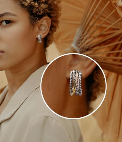 18K Gold Plated Twisted Cable Hoop Earrings Designer Inspired Two Toned C Hoop Earrings for Women Gift4