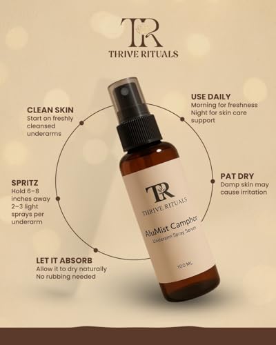 Image of Thrive Rituals AluMist Camphor Underarm Spray | Natural Alum Deodorant Spray | Long-Lasting Odor Protection | Helps Reduce Sweat & Underarm Darkening | Alcohol-Free Daily Use Deodorant | for men, women and Teen, 100 ML