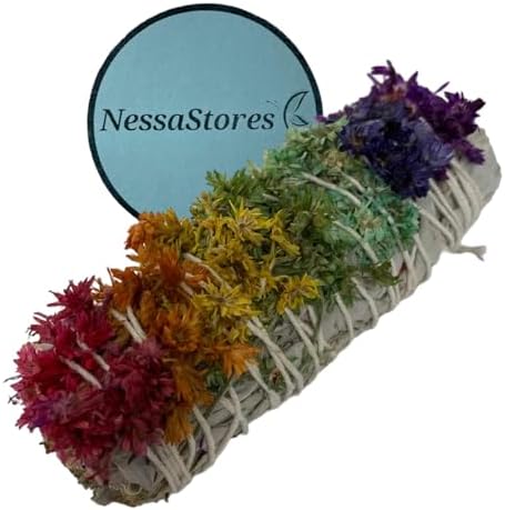 NessaStores 3 pcs Chakra Sinuata Flower White Sage Smudge Sticks,...