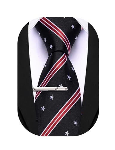 Image of Barry.Wang Silk Men Ties Formal Stripes Necktie and Tie Clip for Wedding Party Business Fashion Classic