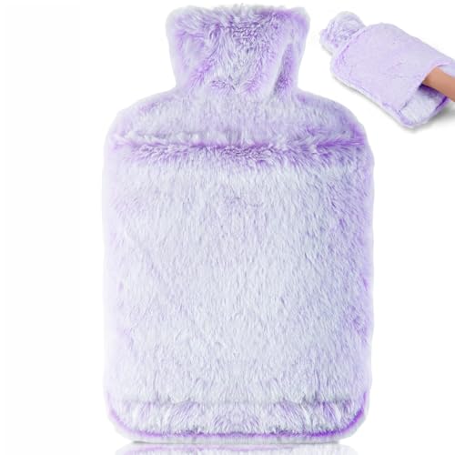 Bouteille Eau Chaude - 2L Grande Bouillotte avec Poche Kangourou,Bouillotte Peluche Pour, Bouillottes Chaude Chauffe Main/Ventre/Cou,Pourpre