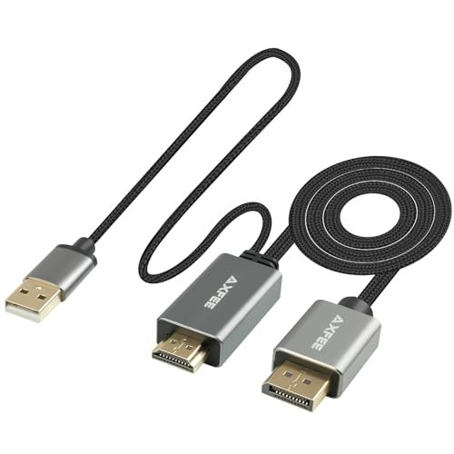 AXFEE HDMI to DisplayPort Cable, HDMI Source to DisplayPort Monitor, HDMI to Displayport Adapter 4K@60Hz, Nylon Braided Cable High Speed HDMI to DP Male Compatible with Devices with HDMI Output Port